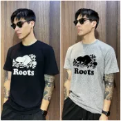美國百分百【全新真品】Roots T恤 棉質 加拿大 海貍 經典 上衣 短袖 logo 短T 黑色/鐵灰 AA02