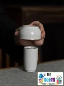 「全球購」月白汝窯聞香杯兩件套裝功夫茶具茶杯茶托茶藝培訓考試陶瓷品茗杯✨特惠現貨