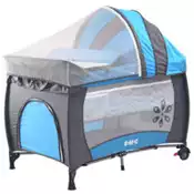 【百利市購物中心】EMC 雙層安全嬰兒床(具遊戲功能)(平安藍)附贈尿布台、遮光罩與蚊帳