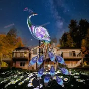臺南免運♕孔雀太陽能花園燈金屬花園裝飾帶裂紋玻璃球太陽能戶外燈裝飾庭院