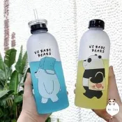 臺灣現貨1000ML韓國熱賣超可愛熊大小熊胖達吸管水杯 塑膠水壺 簡約大容量隨身杯 運動水杯 咖啡杯 環保杯 冷水瓶 交
