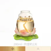 【臺灣製】小蛋杯油燈組｜金屬蓮花固定器 附粉彩底座｜供燈約2天｜石蠟油專用 高硼砂耐熱玻璃 供油燈 光明燈 神桌供燈