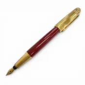 【DOKODEMO】品相極佳 △Cartier亞復古 Pasha de Cartier F 尖 Trinity 鋼筆，18K 金筆尖，紅色寶石，波爾多金，法國製造，男士。