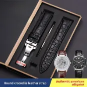 鱷魚紋皮革錶帶 14/16/18/20/21/22/23/24mm 適用於 AR60008 AR1981 AR2447 