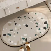 客製 水磨石紋 橢圓浴室地墊 吸水地墊 珪藻土軟地墊 軟式硅藻土地墊 矽藻土軟地墊 防滑墊浴室止滑墊 硅藻土地墊 腳踏墊