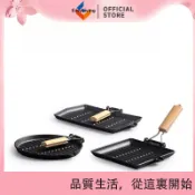EasyLiving 鑄鐵鍋加厚無塗層方形條紋煎鍋可摺疊木柄西餐牛排鐵盤