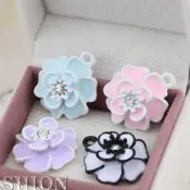 💗 心之芳DIY手作工坊 💗AA472~ 2入裝【鑲鑽滴油薔薇花合金吊墬掛件】~ 共5色