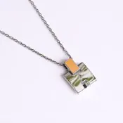 HERMES Eileen 經典款LOGO造型項鍊(銀/琥珀黃 無盒)