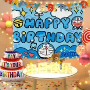 生日掛布 生日背景布 生日佈置 可愛卡通兒童生日快樂掛布背景掛毯房間佈置宿舍臥室裝飾牆布牀頭 生日布幕 背景掛布