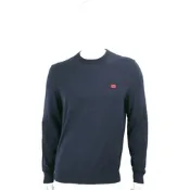 HUGO BOSS 字母刺繡補丁深藍色棉質圓領針織衫 毛衣(男款)