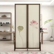 (店+)【優品匯】清倉特價 新中式兩扇屏風 荷花蓮蓬 實木框架半透紗畫面 最後一件