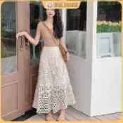 💥夏日多巴胺💥韓系半身裙女 沙灘長裙女 洋裝 民族風鏤空鉤花針織半身裙波西米亞度假風垂感大擺A字裙沙灘長裙