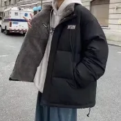 冬季刷毛加厚兩面穿羔羊絨棉衣男 潮流寬鬆休閒情侶麵包服外套m-3xl