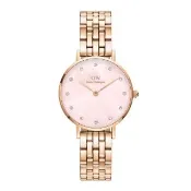 【Daniel Wellington】DW 手錶 Petite Melrose Lumine 28mm 星辰貝母盤珠寶式錶鏈-粉錶盤(DW00100617)