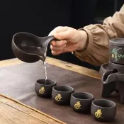 【茶藝茶道專區】紫砂壺泡茶專用復古福祿自動茶具懶人石磨泡茶器功夫家用客廳輕奢茶海 分茶器 茶盞公道杯 泡茶公道杯