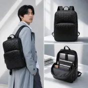 (店+)【LEEHER】編織包/大容量包包/旅行包/後背包男/大包包男/男用包包/皮革背包/男背包/男生包包/書包