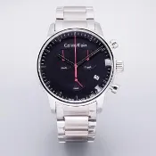 【Calvin Klein 凱文克萊】Calvin Klein 走在時尚尖端三眼計時優質腕錶-黑面-K2G27141
