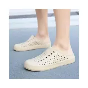 (店+)洞洞鞋女韓版透氣戶外休閑沙灘涉水涼拖鞋厚底軟底夏季防滑耐磨透氣戶外沙灘透氣懶人鞋EVA布希鞋鏤空一腳蹬鞋開車兩穿釣魚鞋
