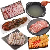 【華得水產】極饗豪華海鮮7件火鍋組(波士頓龍蝦+蝦仁+豬肉片+日本火鍋料+透抽+鱸魚高湯x2包)