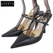 【DOKODEMO】Jimmy Choo Ray 皮革尖頭露跟高跟鞋，女士，黑色，尺寸 37 1/2 (37.5cm)，成色極佳 [二手]