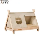 【卡斯拉 KASZRL】 62×40×43cm實木三角寵物帳篷窩 600D牛津布透氣遮光貓窩 中小型貓犬室內封閉睡窩