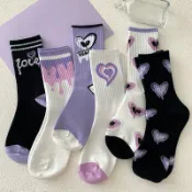 Kawaii Love印花襪子女童新款紫色襪子春夏原宿女高美炒街襪