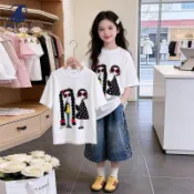 女童T恤 短袖T 夏天T恤 女童短袖上衣  【皮偌喬】女童短袖純棉T恤新款中大童夏季女...-小大人童屋