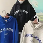 (店+)【B1 地下室】帽T 韓版英文CODER印刷連帽上衣 長袖 男生衣服 衣服男 男裝 加絨 大尺碼5XL帽T NL663074 (男生衣服 刷毛 帽T 大學T 情侶裝 連帽上衣)