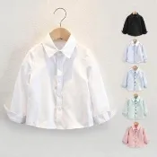 【橘魔法】長袖 白色黑色淺藍點點條紋襯衫(長袖上衣 長袖襯衫 畢業典禮 鋼琴表演 大童 男童 兒童 童裝)