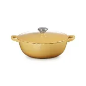 【Le Creuset】琺瑯鑄鐵鍋媽咪鍋24cm(溫桲黃-鋼頭-內鍋黑)