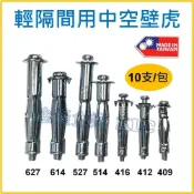 (店+)【天隆五金】台灣製 中空壁虎 10支入 石膏板 空心磚 中空牆用膨脹螺絲 輕隔間拉脹釘 拉釘 矽酸鈣板