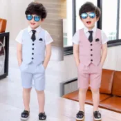 童裝三件套 男童西裝 小馬甲 韓版童裝 夏季果色 花童禮服 演出服 男寶套裝