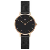 Daniel Wellington 氣質艾士菲啞光黑米蘭帶腕錶-金框/28mm-DW00100245