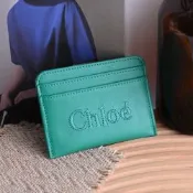 CHLOE SENSE 簡約電繡LOGO小牛皮4卡隨身卡夾(綠)