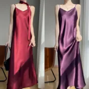 【巴黎精品】現貨+預購 頂級法式絲質洋裝鎏金緞面緞帶連身裙名媛絲綢-性感吊帶長裙冰絲天絲女裙子6色b1a119