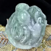 珍珠林~招財進寶如意靈芝母子三腳蟾蜍玉墜/擺件~A貨冰種紫羅蘭緬甸翠玉#281