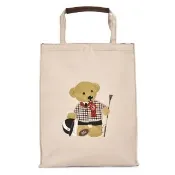 【DAKS】品牌LOGO英倫紳士小熊格紋帆布托特包(卡其色)
