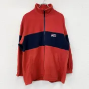 【DOKODEMO】FILA 半拉鍊抓絨外套，紅色， L碼，古著