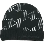 KARL LAGERFELD KL 千鳥紋字母反褶混紡羊毛帽(黑色)