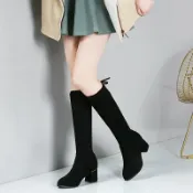 全球選品1館 生活百貨 小個子彈力長靴女不過膝長筒靴2025秋冬季新款高跟中筒瘦瘦靴韓版