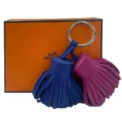 【Hermes 愛馬仕】牛皮雙色流蘇吊飾(藍紫)