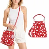 【Louis Vuitton 路易威登】M21730 LV x YK Infinity Dots NOE BB牛皮束口手提/斜背水桶包(紅色)