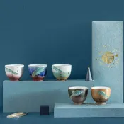 五彩福祿壽喜財 | 主人杯 陶瓷功夫茶杯5件套 新年春節禮物 禮盒
