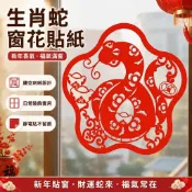 生肖蛇窗花 發財蛇 刻紙 貼紙 剪紙 2025 新年 春節 窗戶 玻璃門 貼紙 水貼 過年窗花 春節裝飾 裝飾貼紙