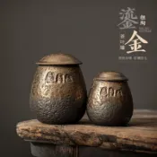 陶瓷茶葉罐 密封儲茶罐 粗陶茶倉 小型隨身茶罐 紫砂茶葉罐 防潮茶罐 儲茶罐 茶倉 功夫茶具粗陶鎏金陶瓷罐茶葉密封罐中式