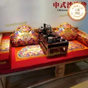 【公司貨】中式紅木沙發坐墊新中式羅漢床墊子五件套雲錦抱枕古典中國風