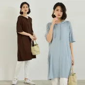 (店+)【良池】莫代爾短袖連帽長版上衣連身裙