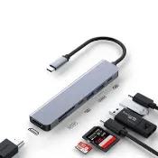 【SKYOCEAN】七合一HUB多功能擴充轉接器（HDMI 4K/USB 3.0/USB 2.0/SD/TF/PD充電）