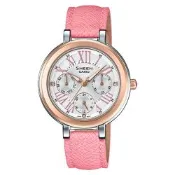 CASIO SHEEN 情定倫敦三眼時尚皮帶錶-SHE-3034BGL-7AUDR-33mm