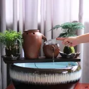 生態缸古法養魚陶瓷高低罐流水擺件循環增氧過濾配件水缸造景diy